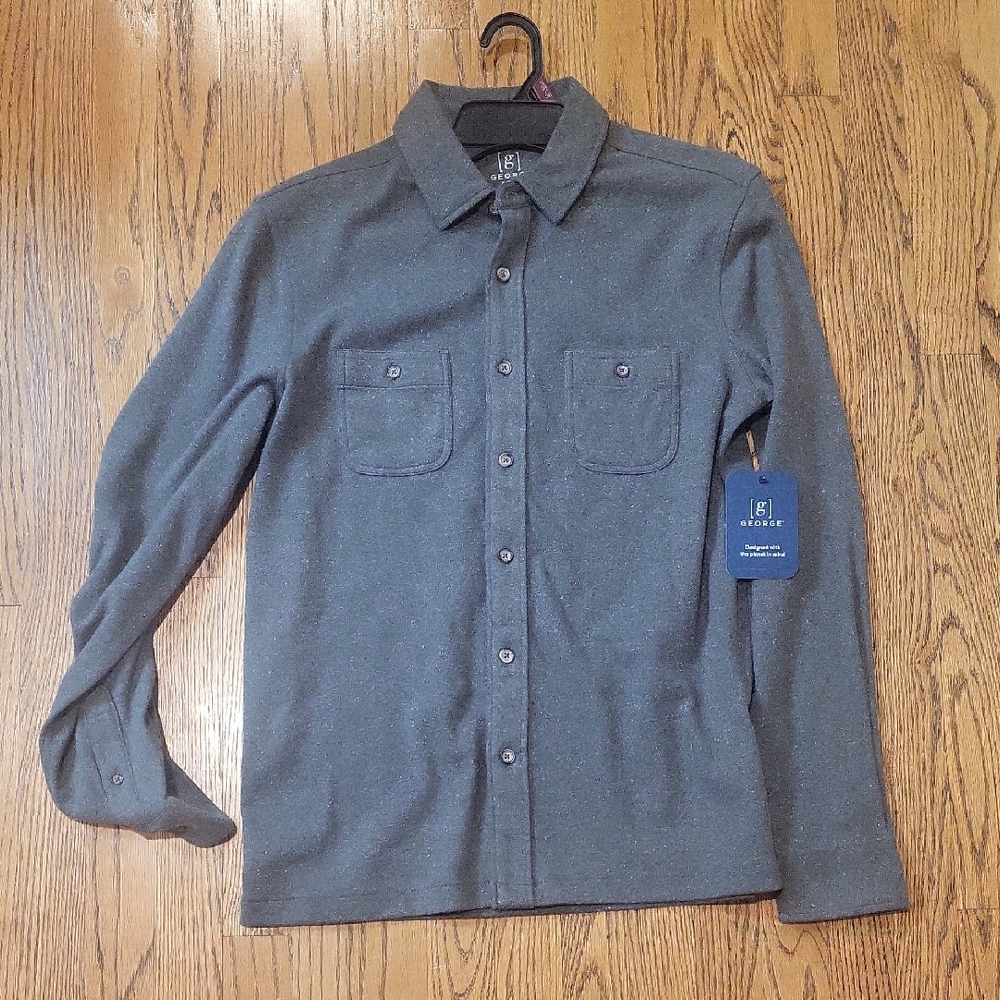 George Men's SMALL button down long sleeved Men's Green Midnight Heather Shirt